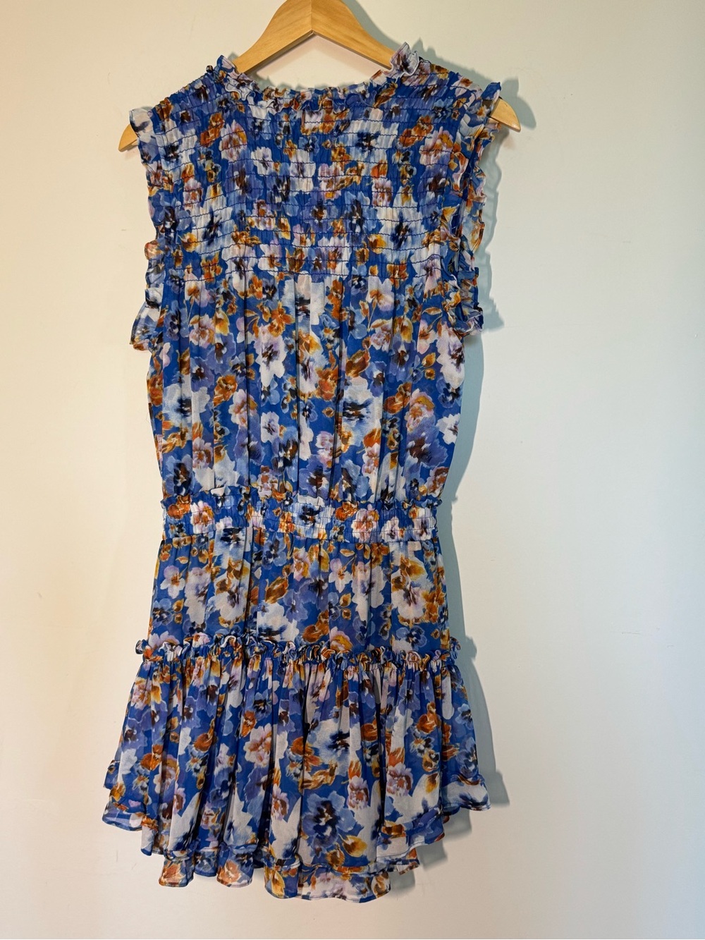 Misa Los Angeles Blue Floral Smocked Tiered Mini Dress - Picture 7 of 11